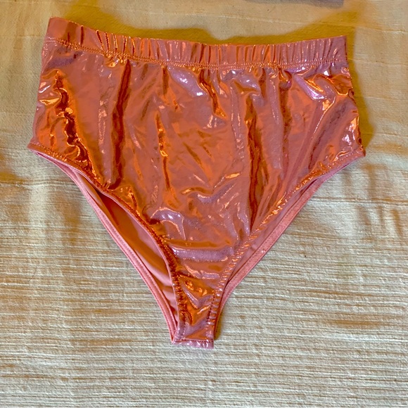 Black Bead 2 Piece Shimmer Pink Raver Bikini One Shoulder - Picture 3 of 6